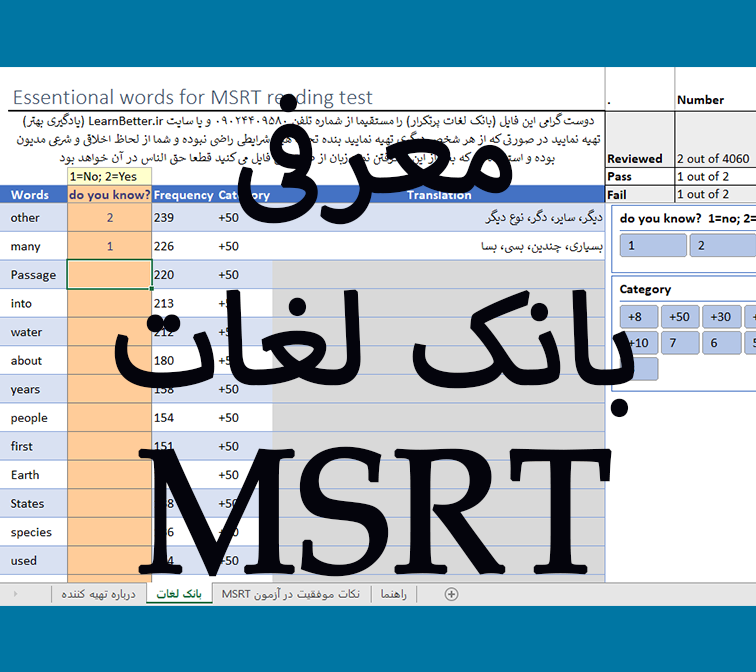 راهنمای استفاده از بانک لغات MSRT