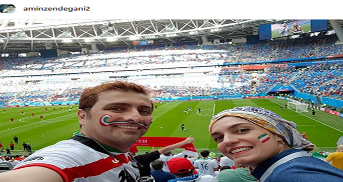 چهره ها/ «امین زندگانی» و همسرش در گران‌ترین ورزشگاه جام‌جهانی منتظر بازی ایران
