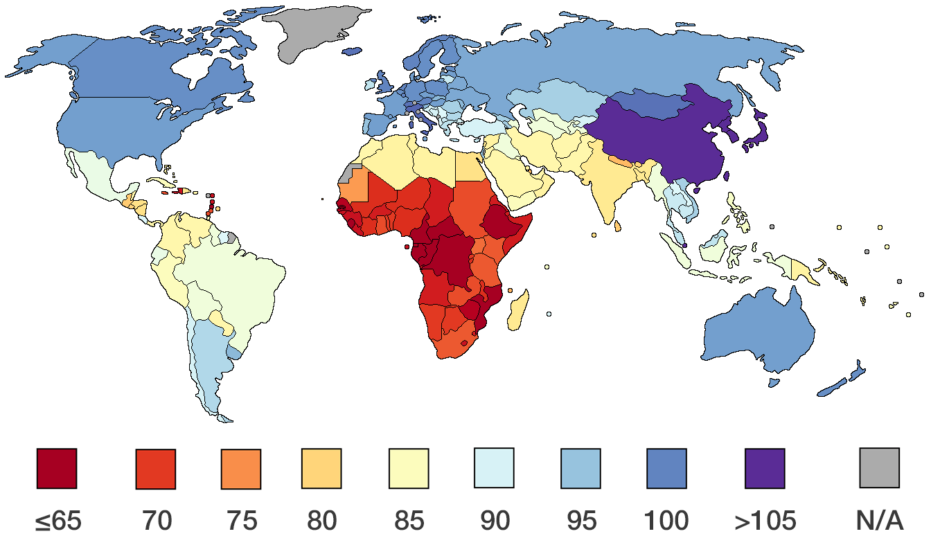 نمودار بهره هوشی کشورهای دنیا