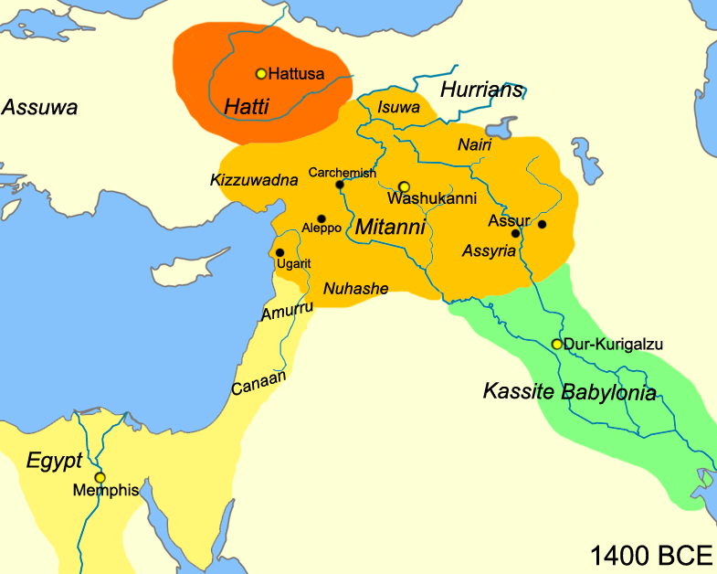 گسترۀ پادشاهی میتانی در 1400 پیش از زادروز