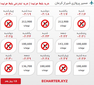 بلیط هواپیما شیراز کرمان