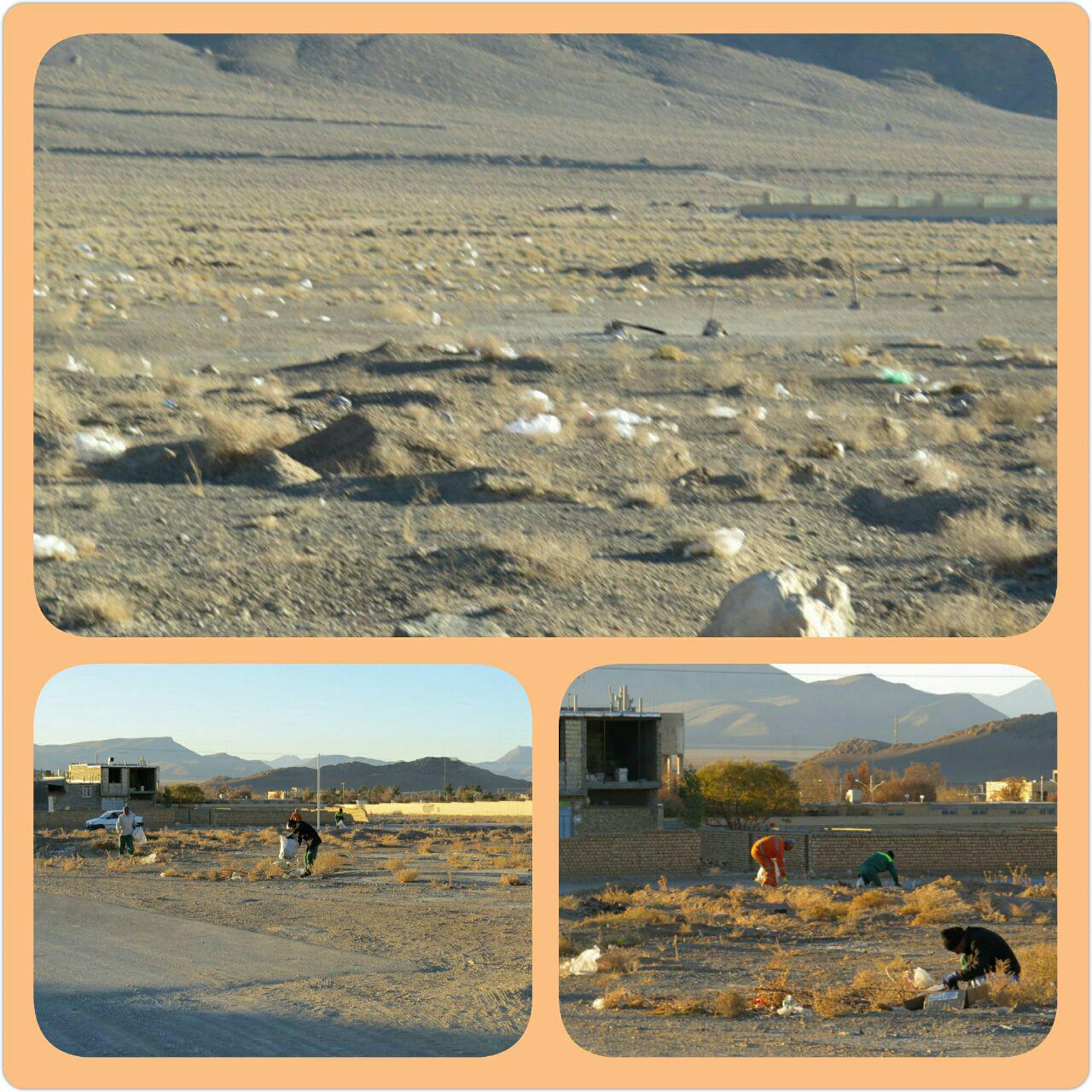 کارگران زحمت کش شهرداری درحال جمع آوری زباله های اطراف شهر درضلع شمالی اتوبان شهید بهشتی