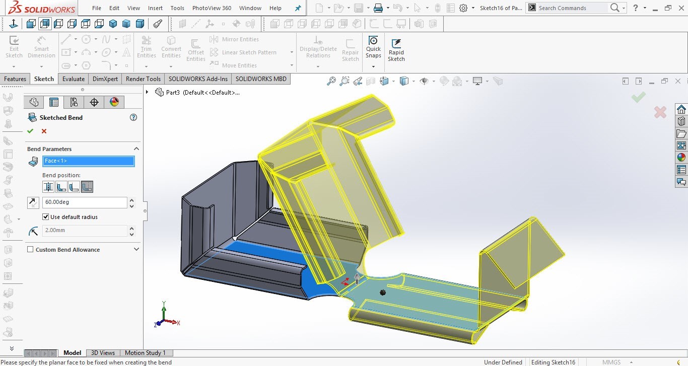 آموزش دستور Sketched bend  در Solidworks sheet metal