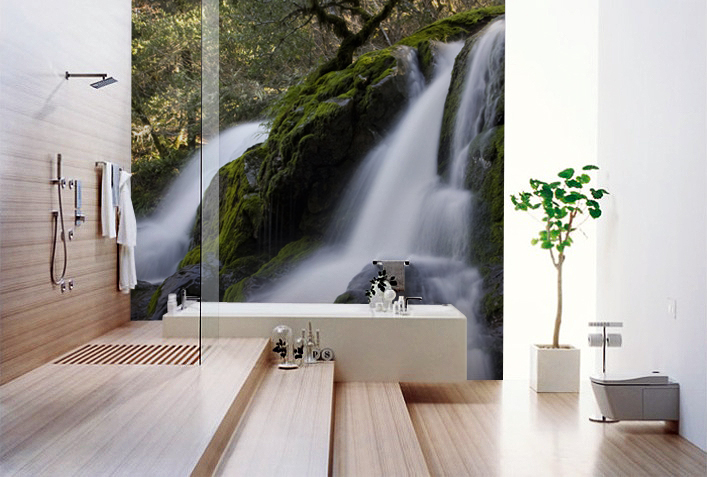 کاغذ دیواری سع بعدی طرح آبشار استفاده شده در حمام
