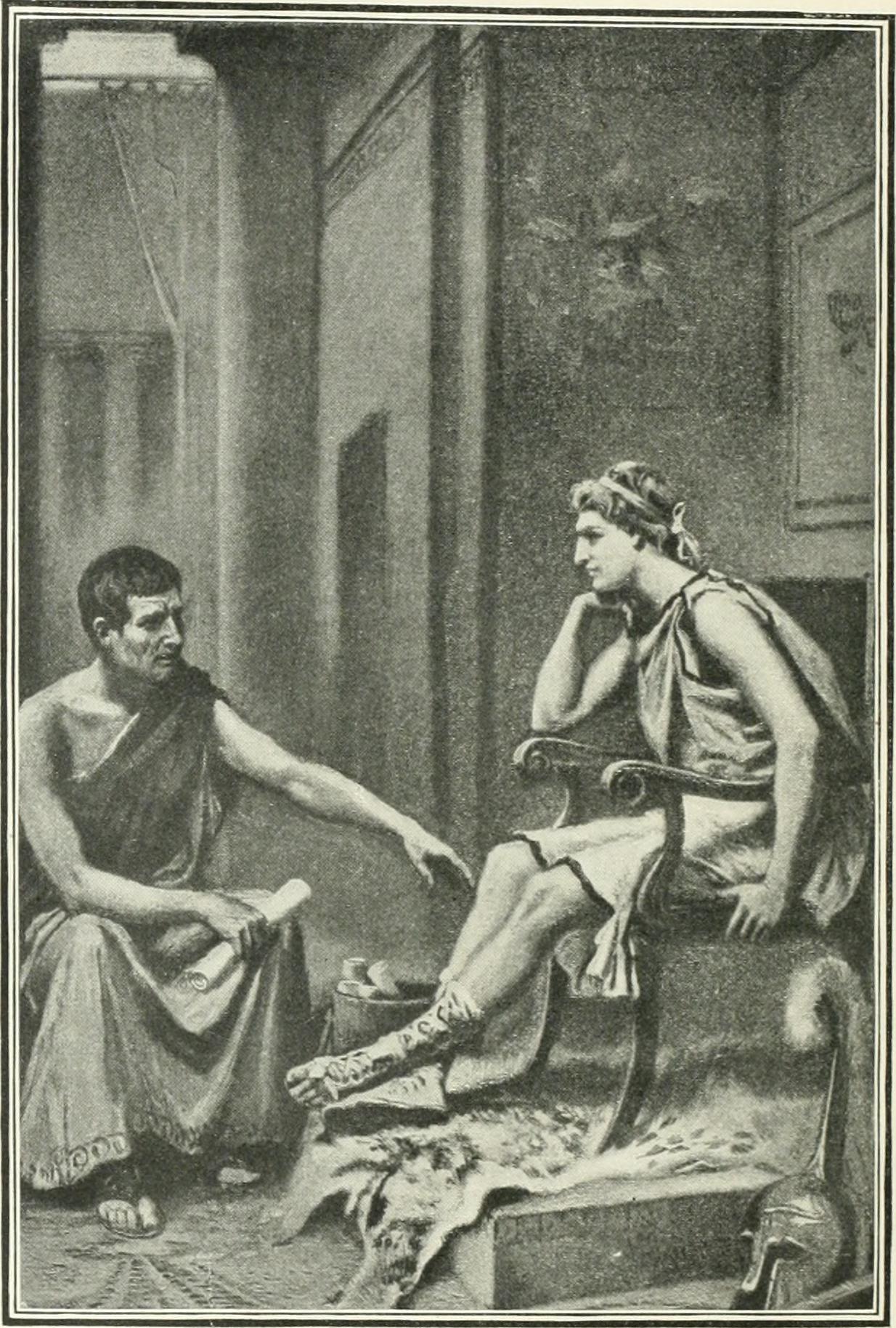 ارسطو در حال تعلیم اسکندر کبیر (مقدونی)