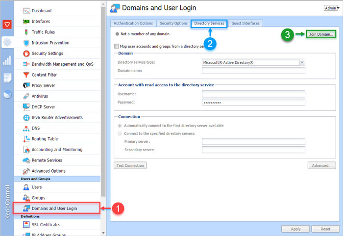 تصویر شماره ۱ | نحوه‌ی اتصال Kerio Control به Active Directory