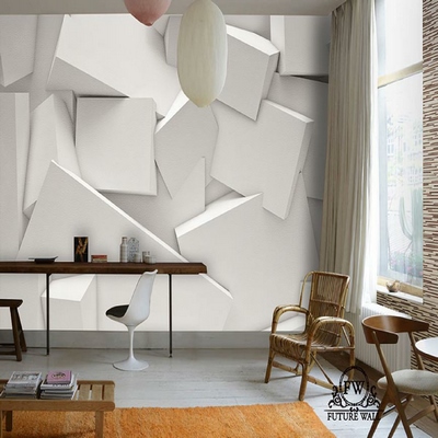کاغذ دیواری سه بعدی سفید طرح اشکال هندسی