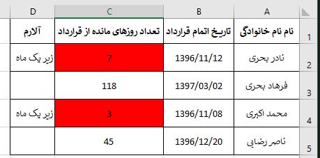 فاصله بین دو تاریخ در اکسل