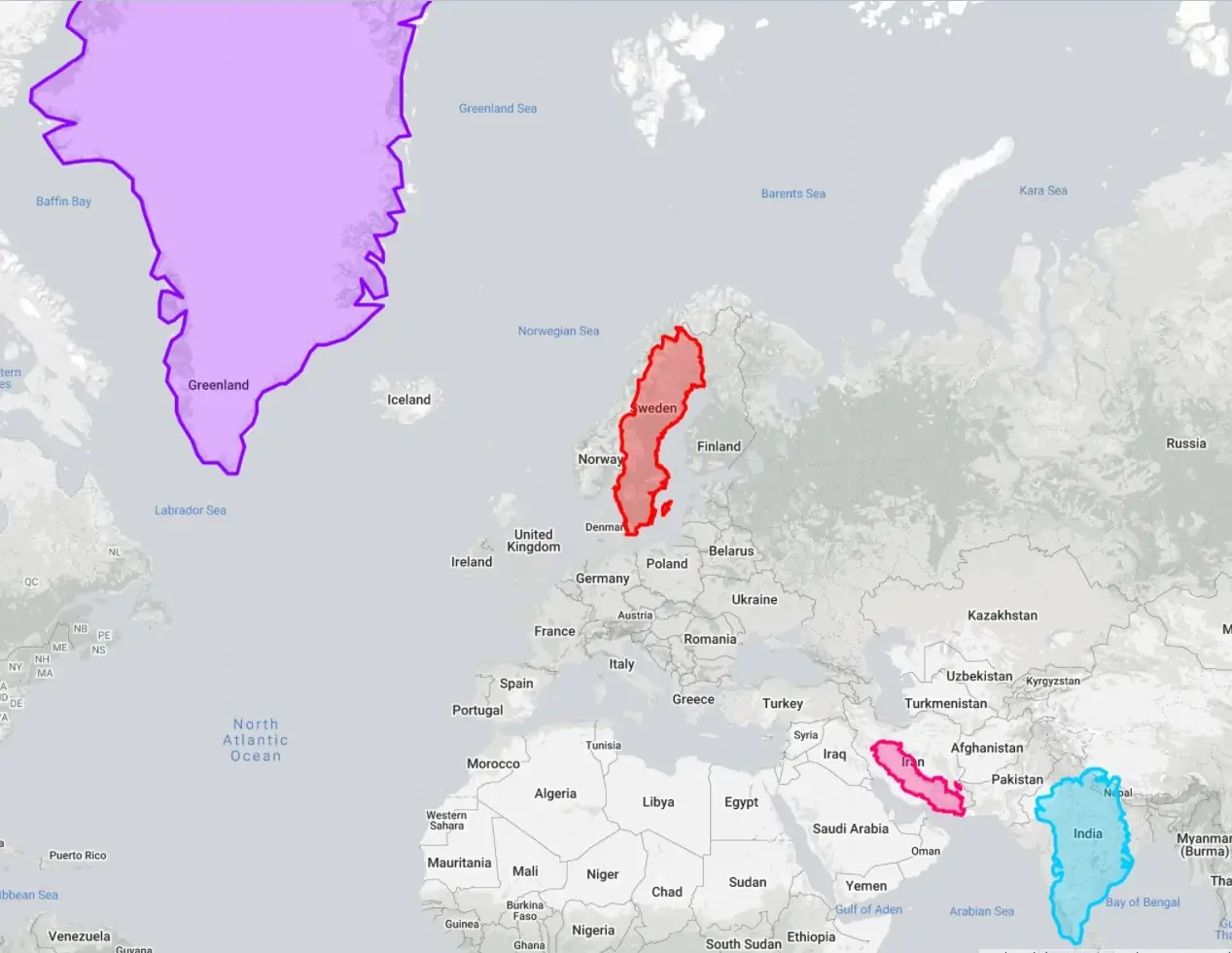 اندازه‌های واقعی نقشه جهان