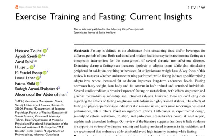 Exercise Training and Fasting Current Insights
