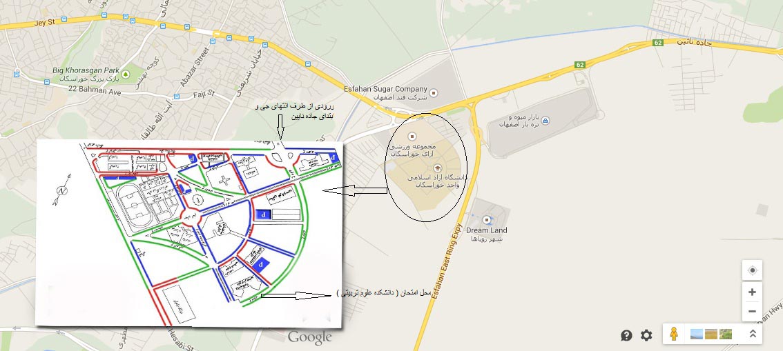 نقشه محل امتحان اصفهان