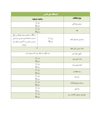 امکانات ایستگاه راه آهن شهر قدس