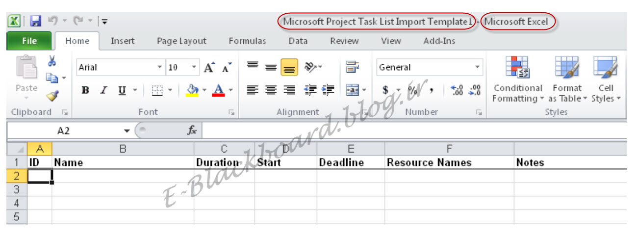 Microsoft Project Template in Excel