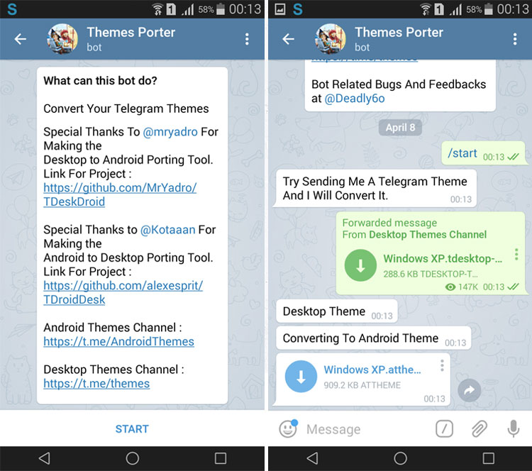 ThemesPorterBot ربات تلگرام تبدیل پوسته های موبایل و دسکتاپ تلگرام به یکدیگر