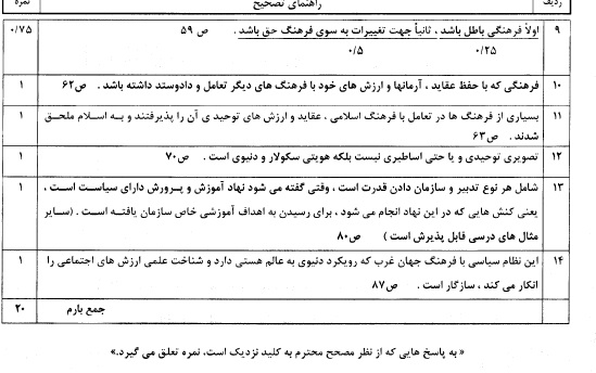 پاسخنامه امتحان نهایی جامعه شناسی 2 27 اردیبهشت 95