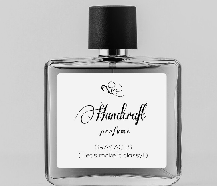 A bottle of Handcraft perfume which put this slogan on it: Gray ages, let's make it classy!