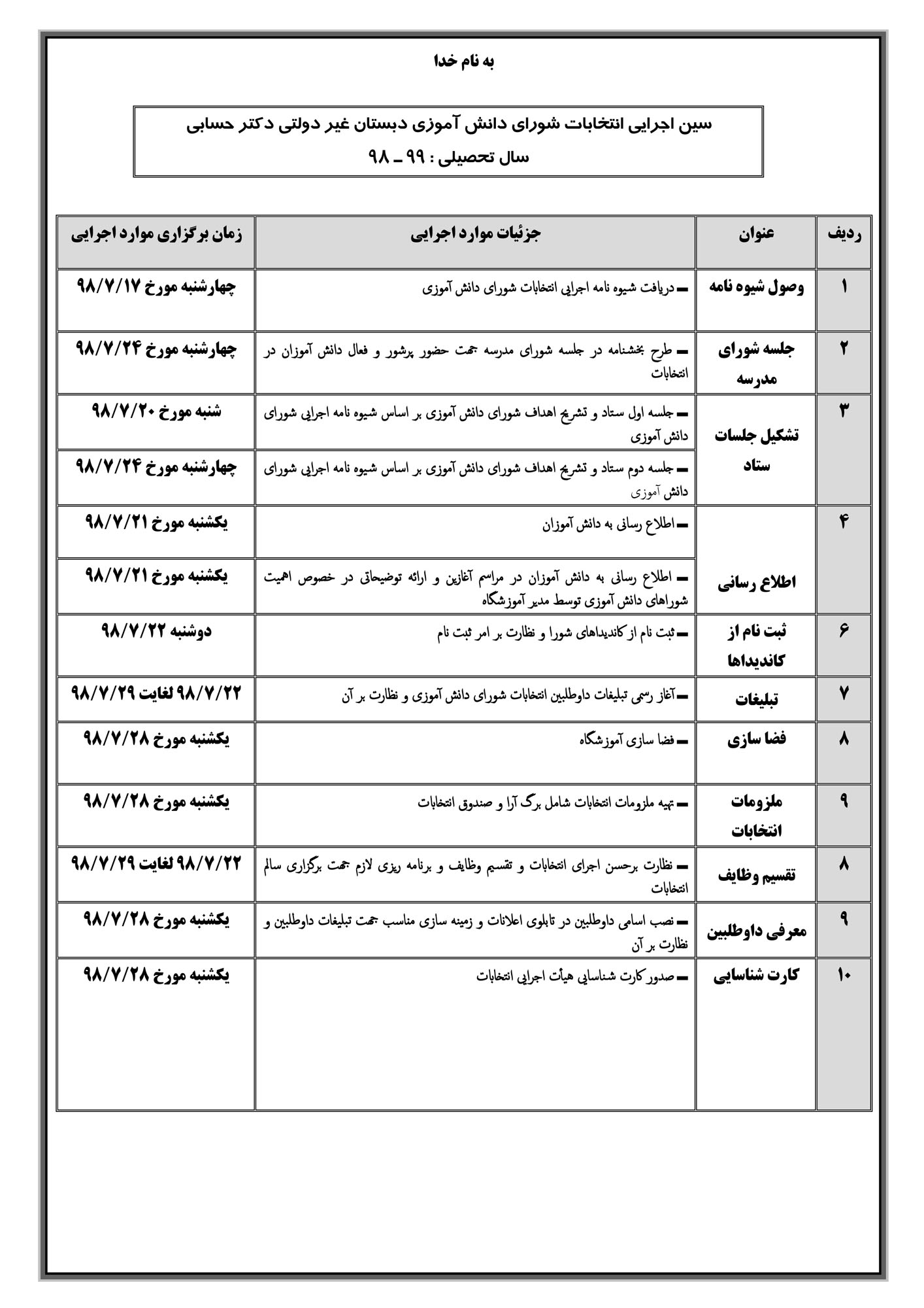 سین اجرائی انتخابات شورای دانش آموزی صفحه ۱ (۹۹-۹۸)