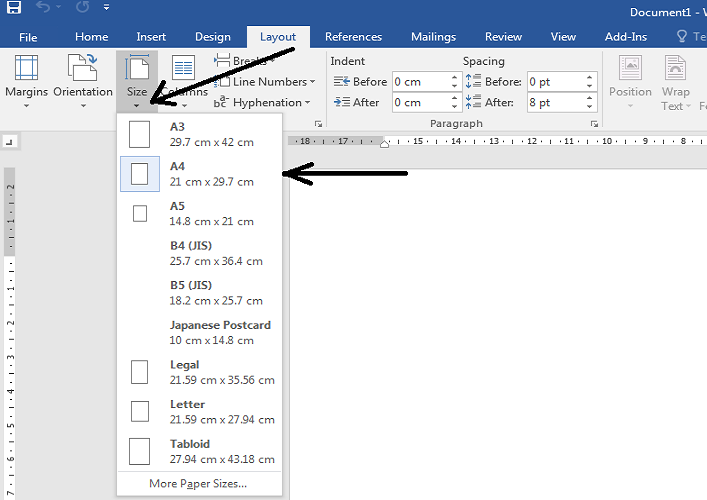 طریقه انتخاب وتنظیم سایز سند کاری در برنامه Word