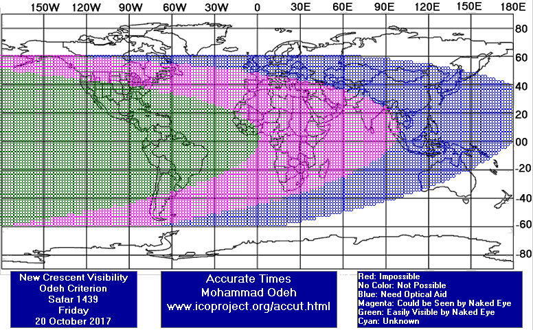 نقشه رؤیت‌پذیری هلال ماه صفر 1439 در 28 مهر 1396 - عوده