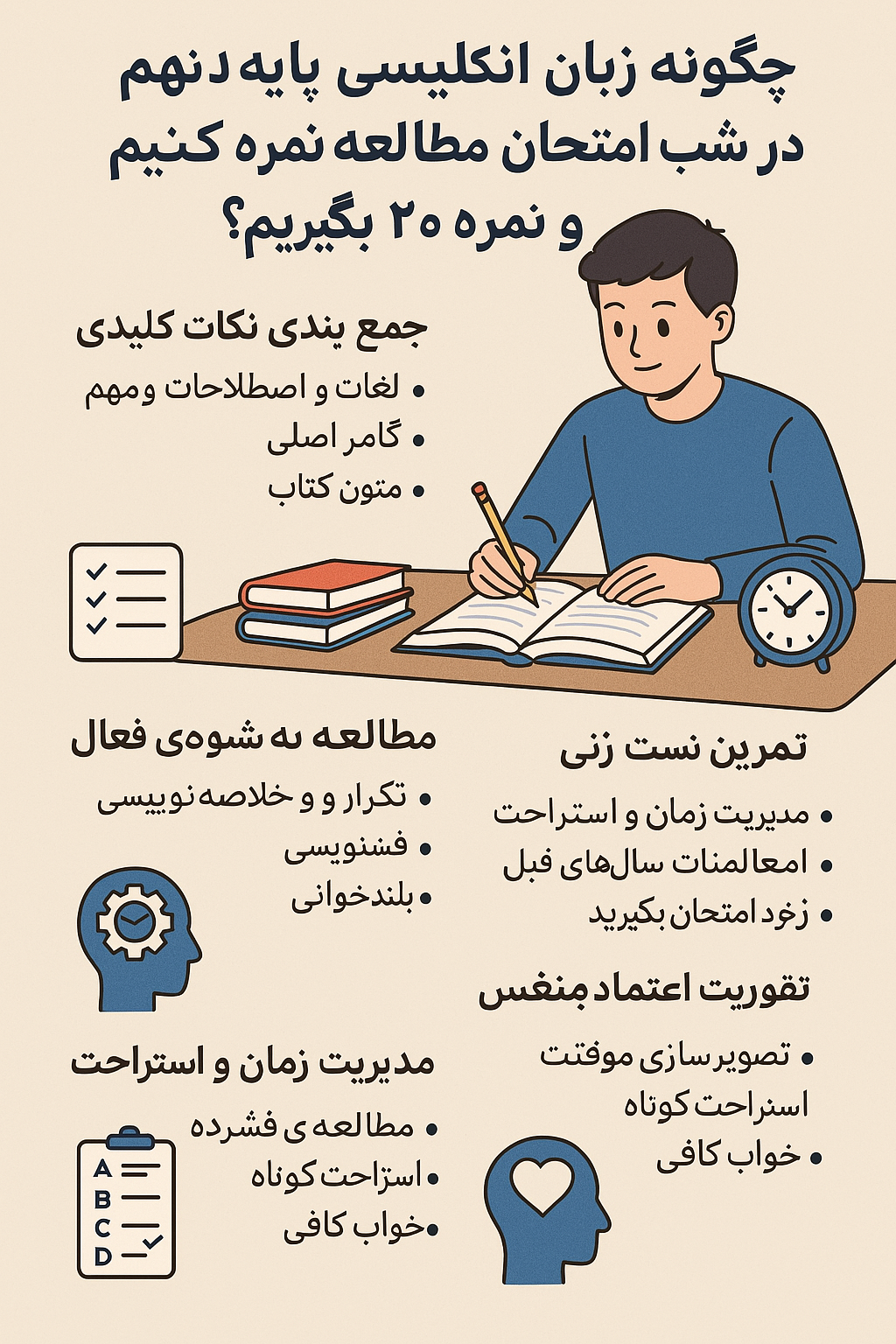 چگونه زبان انگلیسی پایه نهم را در شب امتحان مطالعه کنیم و نمره ۲۰ بگیریم؟
