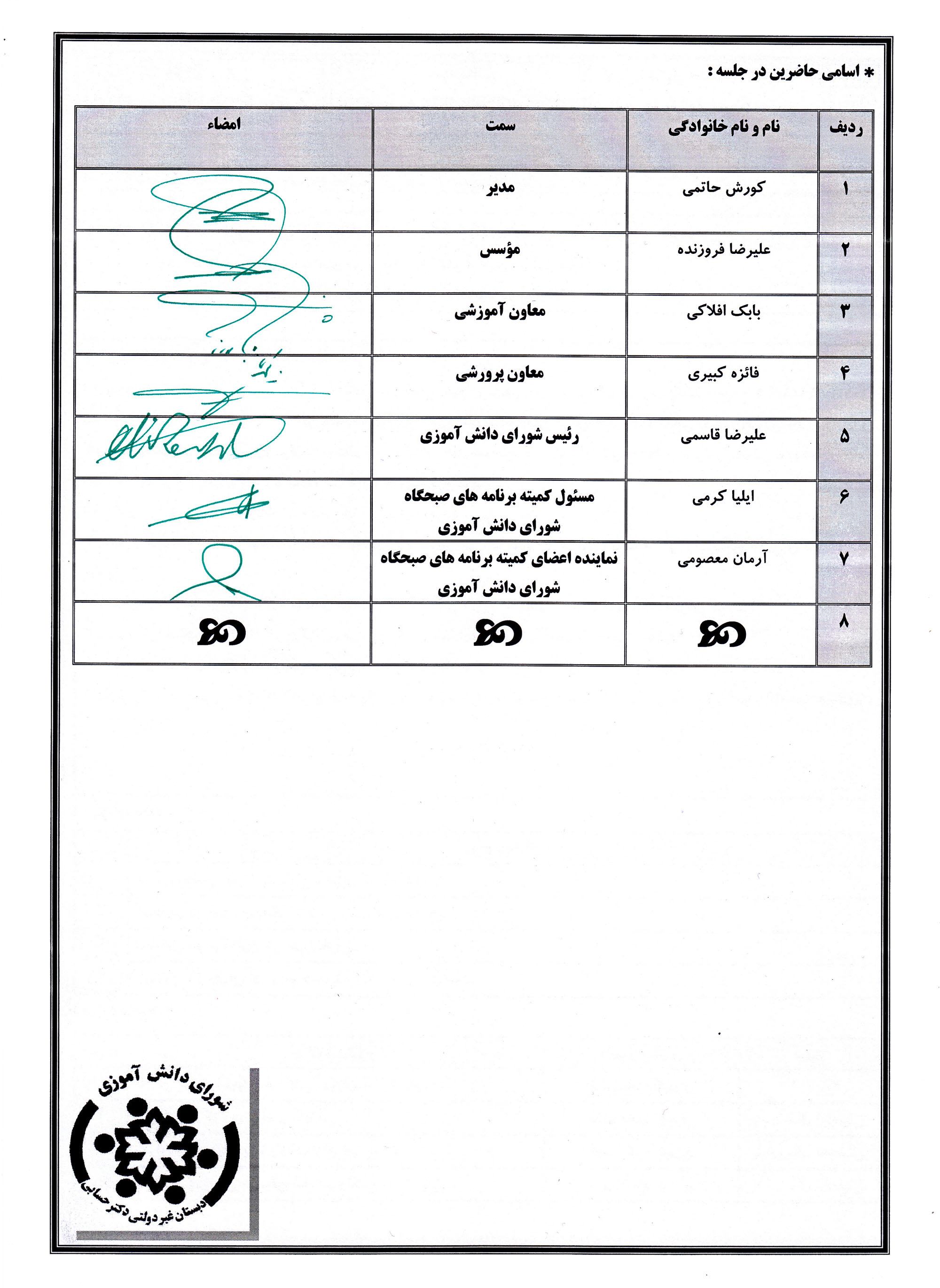 اولین صورتجلسه کمیته برنامه های صبحگاه و زنگ های تفریح شورای دانش آموزی صفحه ۲ (۹۹-۹۸)