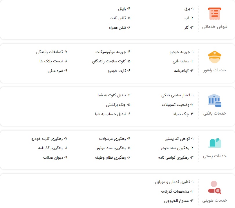 لیست خدمات