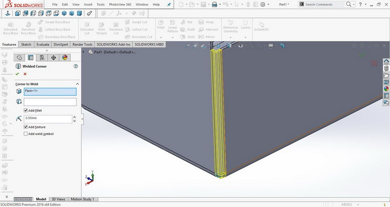 آموزش دستور welded corner در Solidworks sheet metal