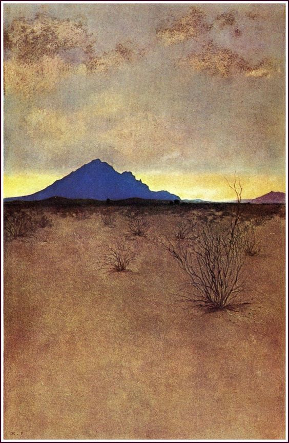  A Lonely Mountain at Sunset by Maxfield Parrish