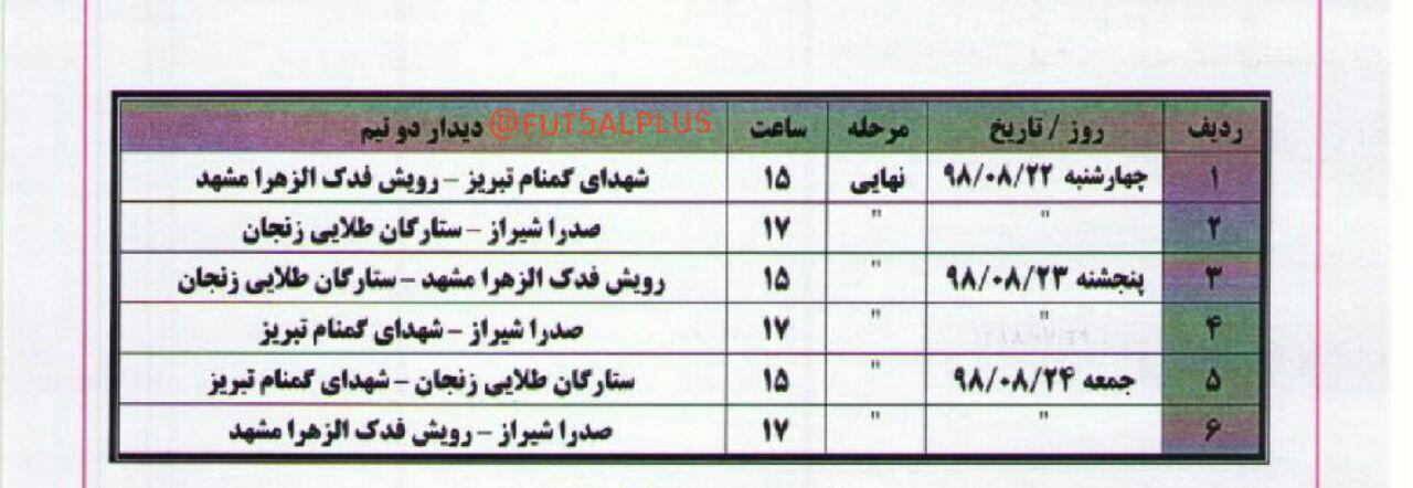 برنامه مرحله نهایی مسابقات لیگ دسته یک کشور {شیراز}