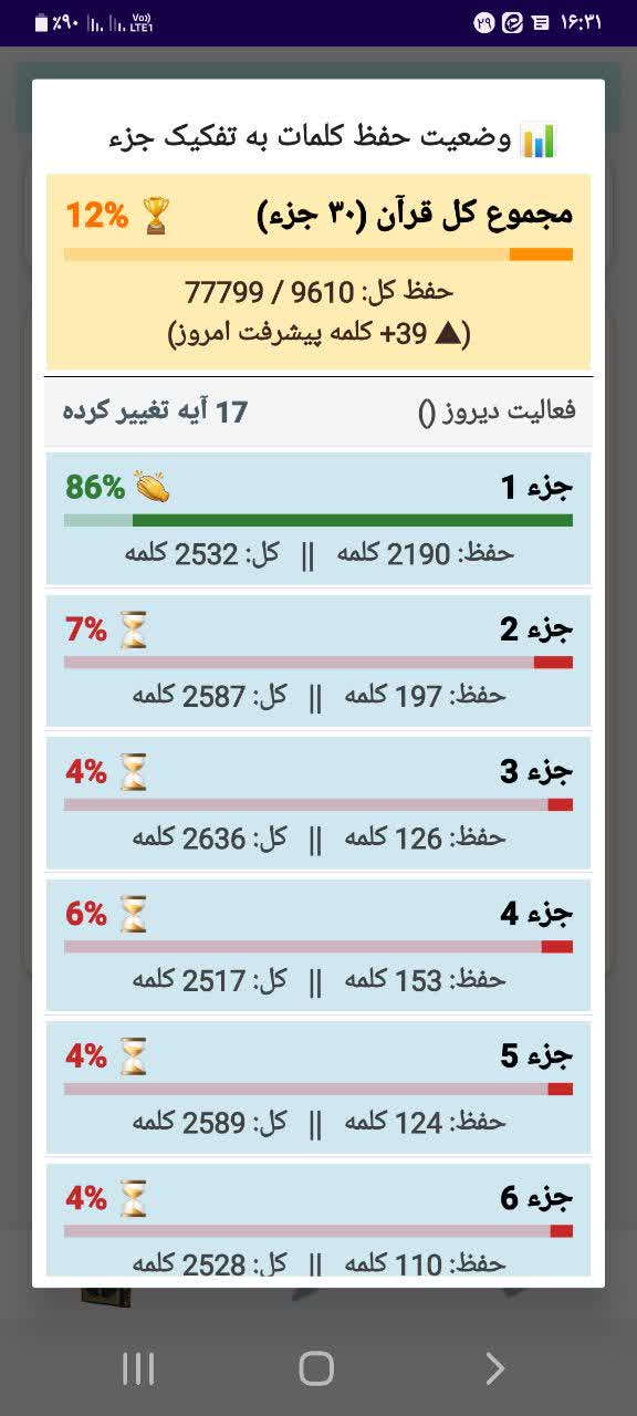 نمایش آمار و پیشرفت