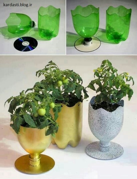 ساخت گلدان زیبا و ساده با بطری پلاستیکی