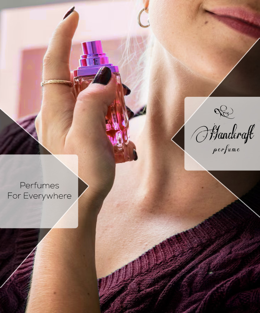 a girl spray Handcraft perfume on her neck