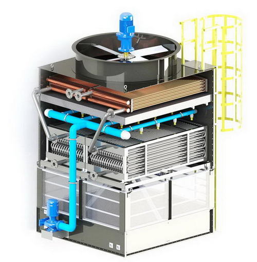 تصویر یک نمونه برج خنک کننده هیبریدی مدار بسته که باعث صرفه جویی در مصرف آب می شود.