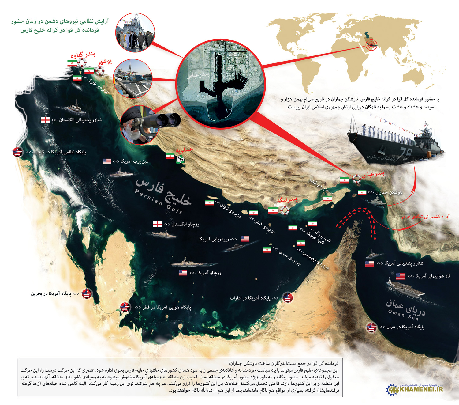 آرایش نظامی دشمنان در زمان حضور رهبر انقلاب در خلیج فارس