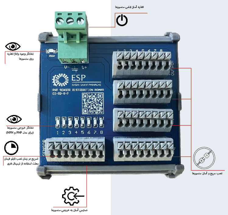 کارت توزیع سنسور 8 کانال ESP