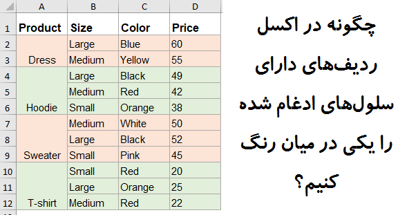 چگونه در اکسل ردیف‌های دارای سلول‌های ادغام شده را یکی در میان رنگ کنیم؟ + ماکرو