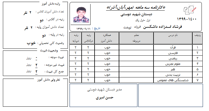 کارنامه ابتدایی